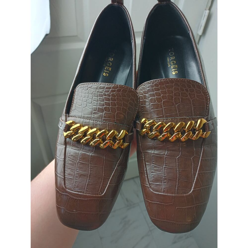 Torgeis Women's Vain Shoe Size 8 Faux Croc Embossed Metallic Chain‎ Loafers